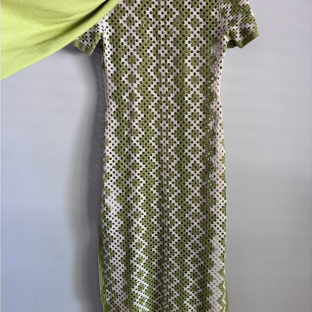 SANDRO Oona Crochet tunic dress, green 50 inches long side slits.EU 38, medium. - Picture 3 of 6